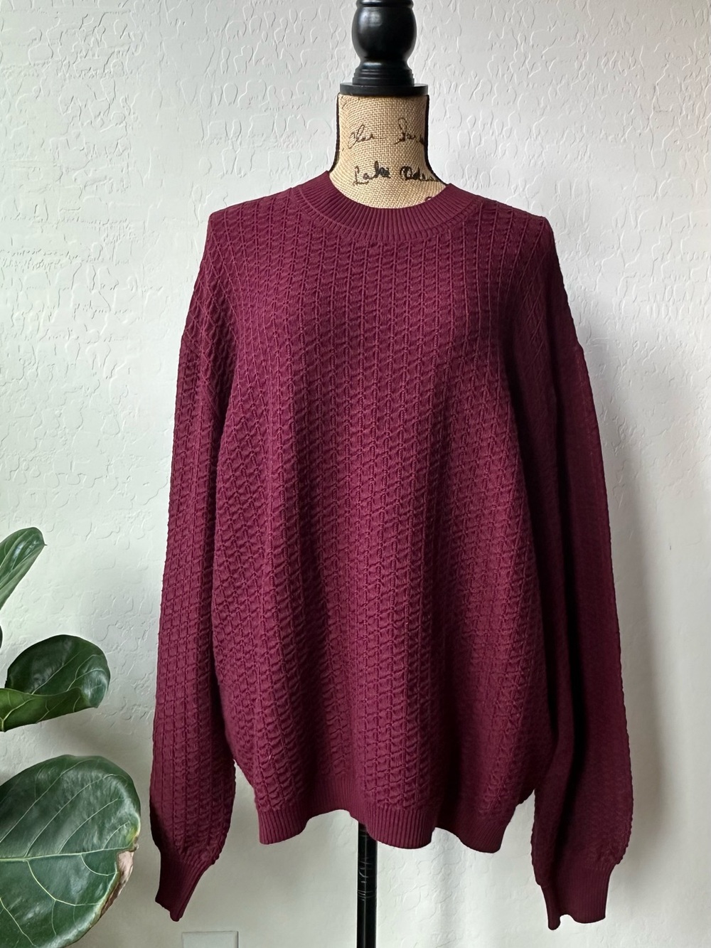 Lucy Paris Women’s Burgundy Textured Crewneck Sweater